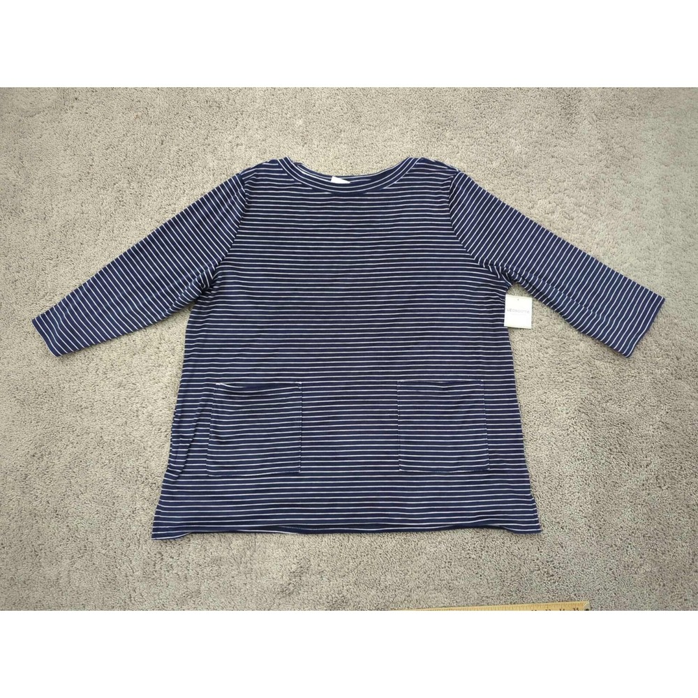 Liz Claiborne Sleepwear Top‎ Womens XXL Blue 3/4 Sleeve Striped Pockets